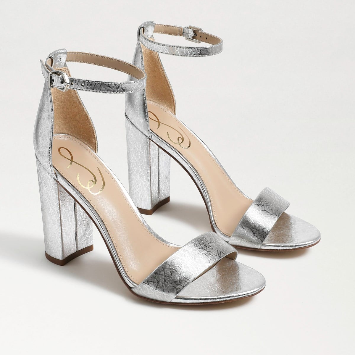 Sam Edelman Yaro Block Heel Sandal Soft Silver Leather X0ng732l