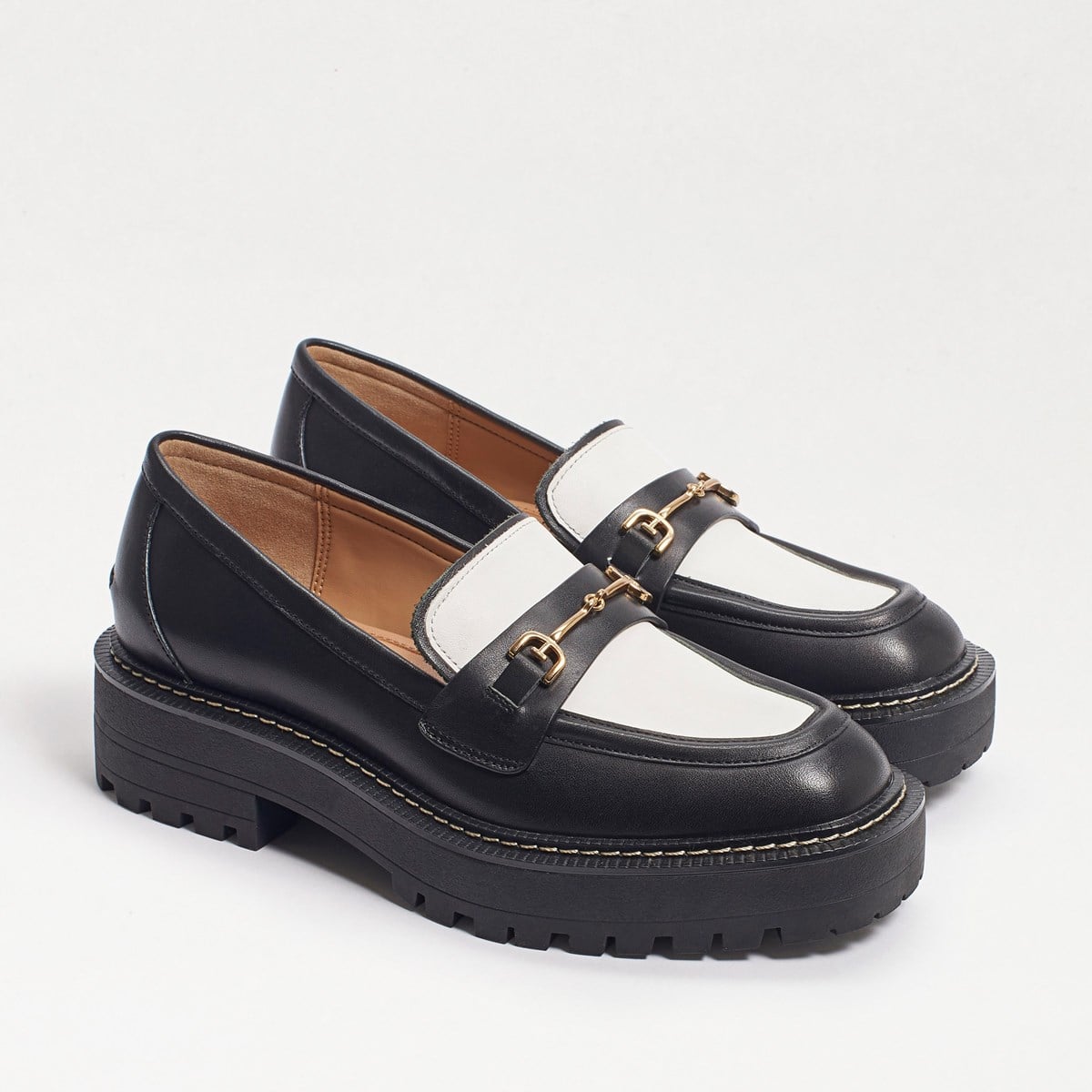 Sam Edelman Laurs Lug Sole Loafer Black/Bright White Leather pQJ